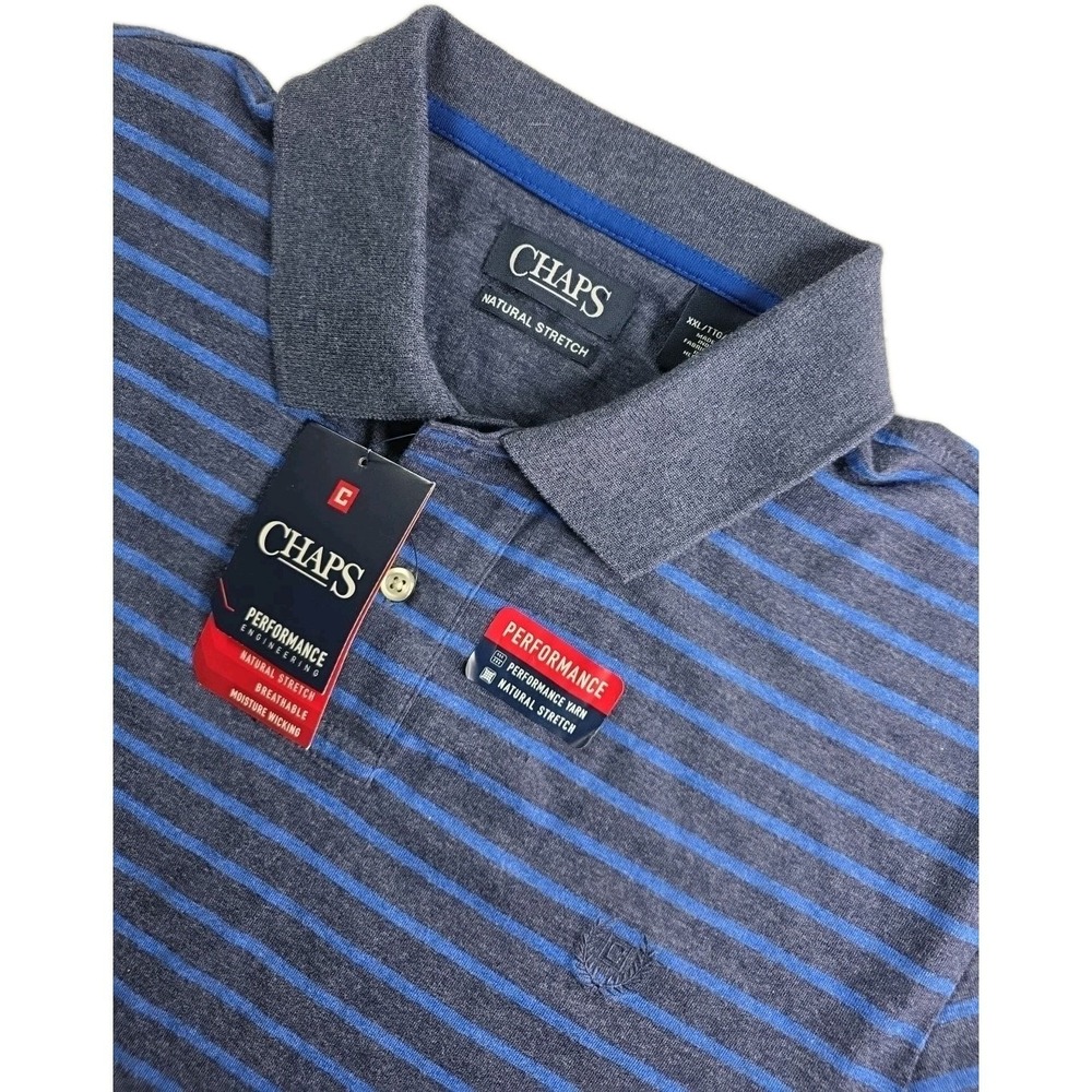 Chaps Natural Stretch Striped‎ Polo Shirt XXL  Blue Short Sleeve Cool Max Nwt
